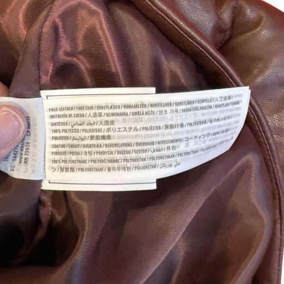 NWT Abercrombie & Fitch Chocolate Brown Faux Leather Mini Puffer Jacket Size XS - Picture 10 of 11